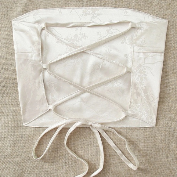 Satin Jacquard Lace Up Back Tube Top - Picture 2 of 4